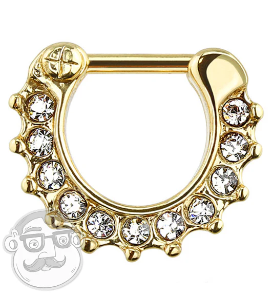 16G Clear Gem IP Gold Septum Clicker