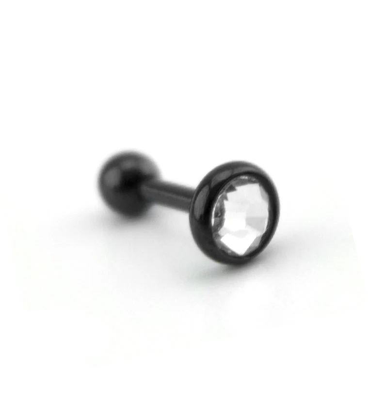 16G Clear on Black PVD Tragus - Cartilage Barbell