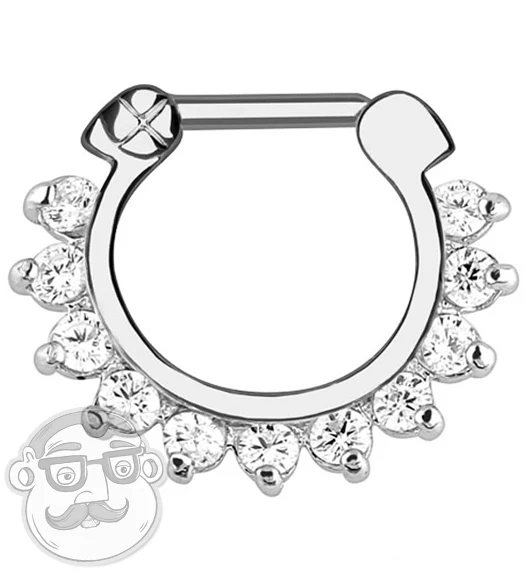 16G Clear Pronged Gem Septum Clicker Ring