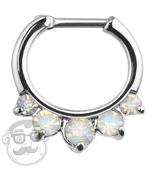 16G Five Stone Clear Opalite Brass Septum Clicker