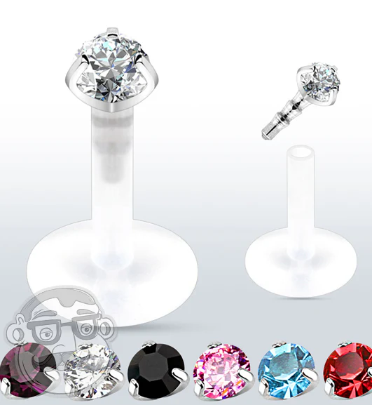 16G Flex Labret Monroe Ring With Prong CZ Push Top