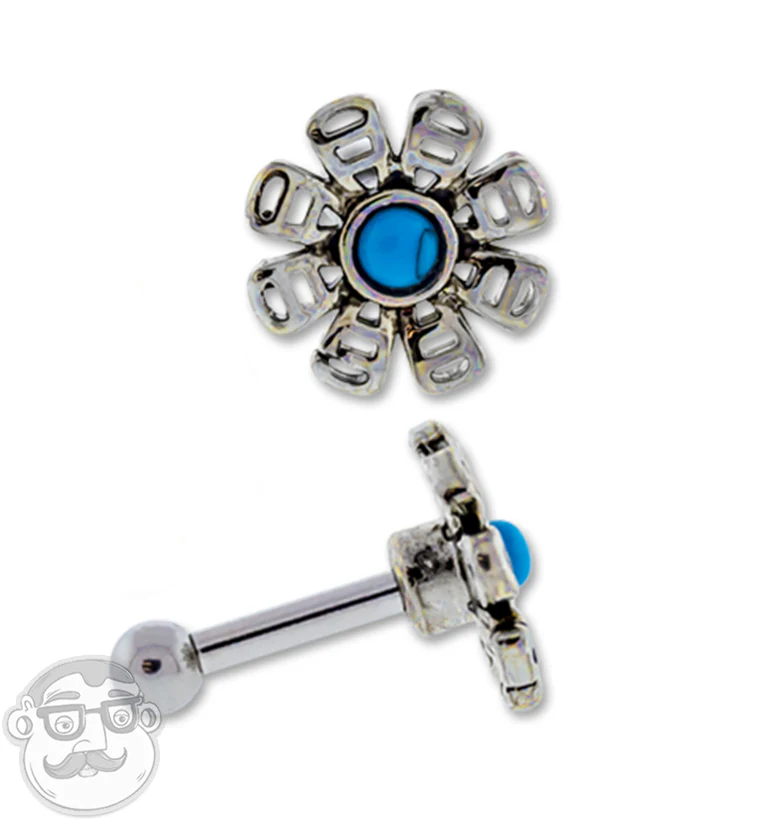 16G Flower Turquoise Center Tragus - Cartilage Barbell