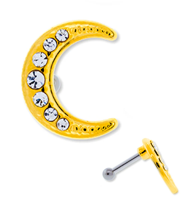16G Gold Crescent Moon CZ Cartilage Barbell