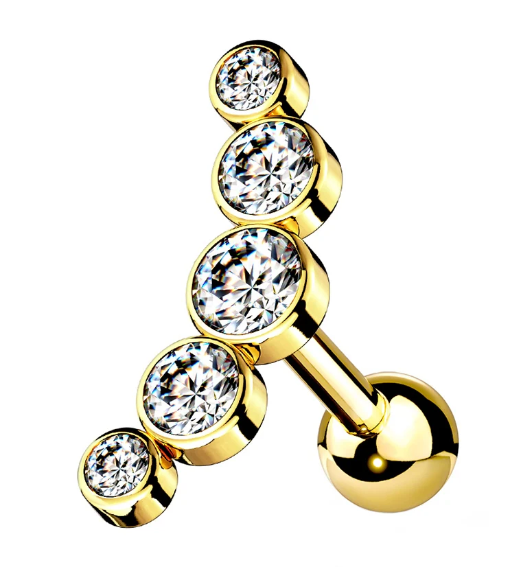 16G Gold PVD Arc Gem Cartilage Barbell