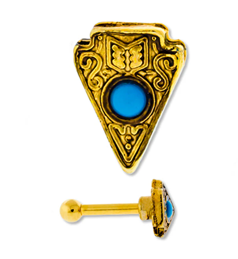 16G Gold PVD Arrowhead Turquoise Inlay Cartilage - Tragus Barbell