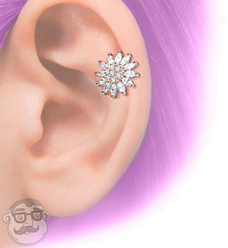 16G Gold PVD Blossom Gem Top Cartilage Barbell - Image 2