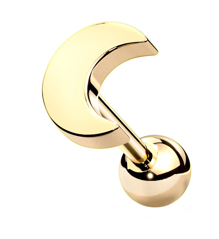 16G Gold PVD Crescent Moon Cartilage Barbell
