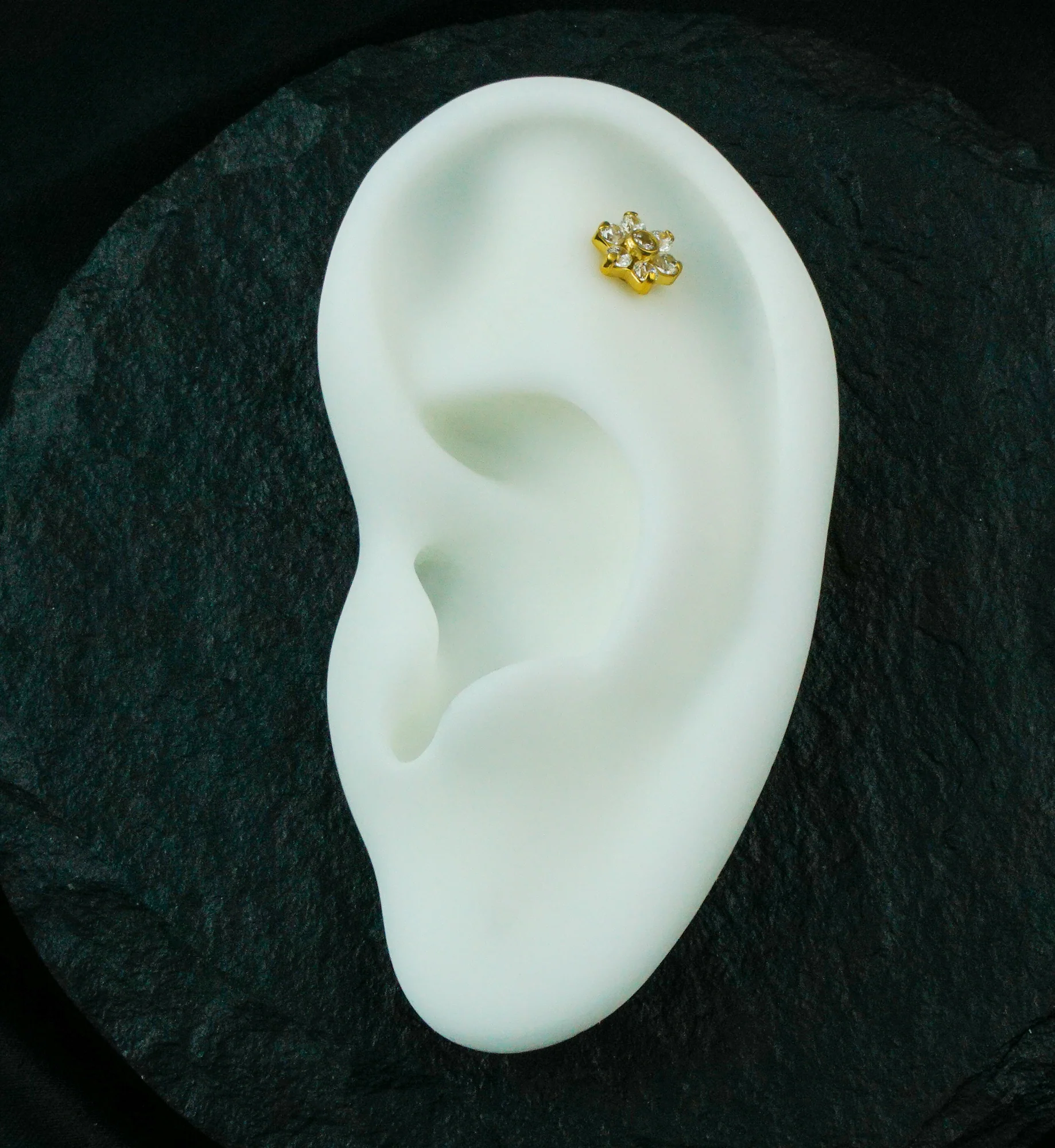 Gold PVD CZ Flower Titanium Labret Post - Image 2