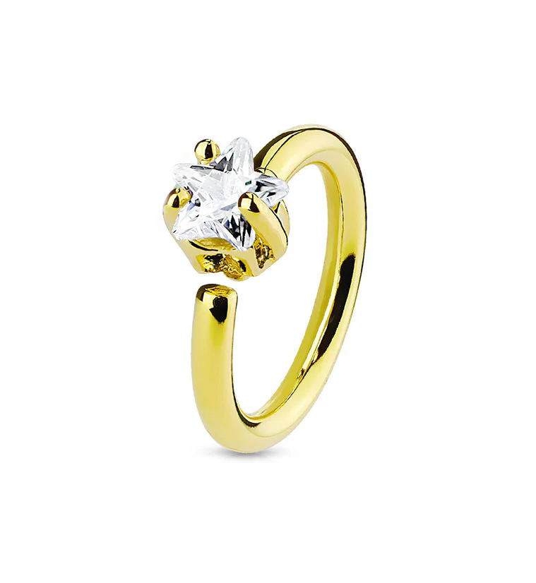 16G Gold PVD CZ Star Annealed Cartilage Hoop Ring