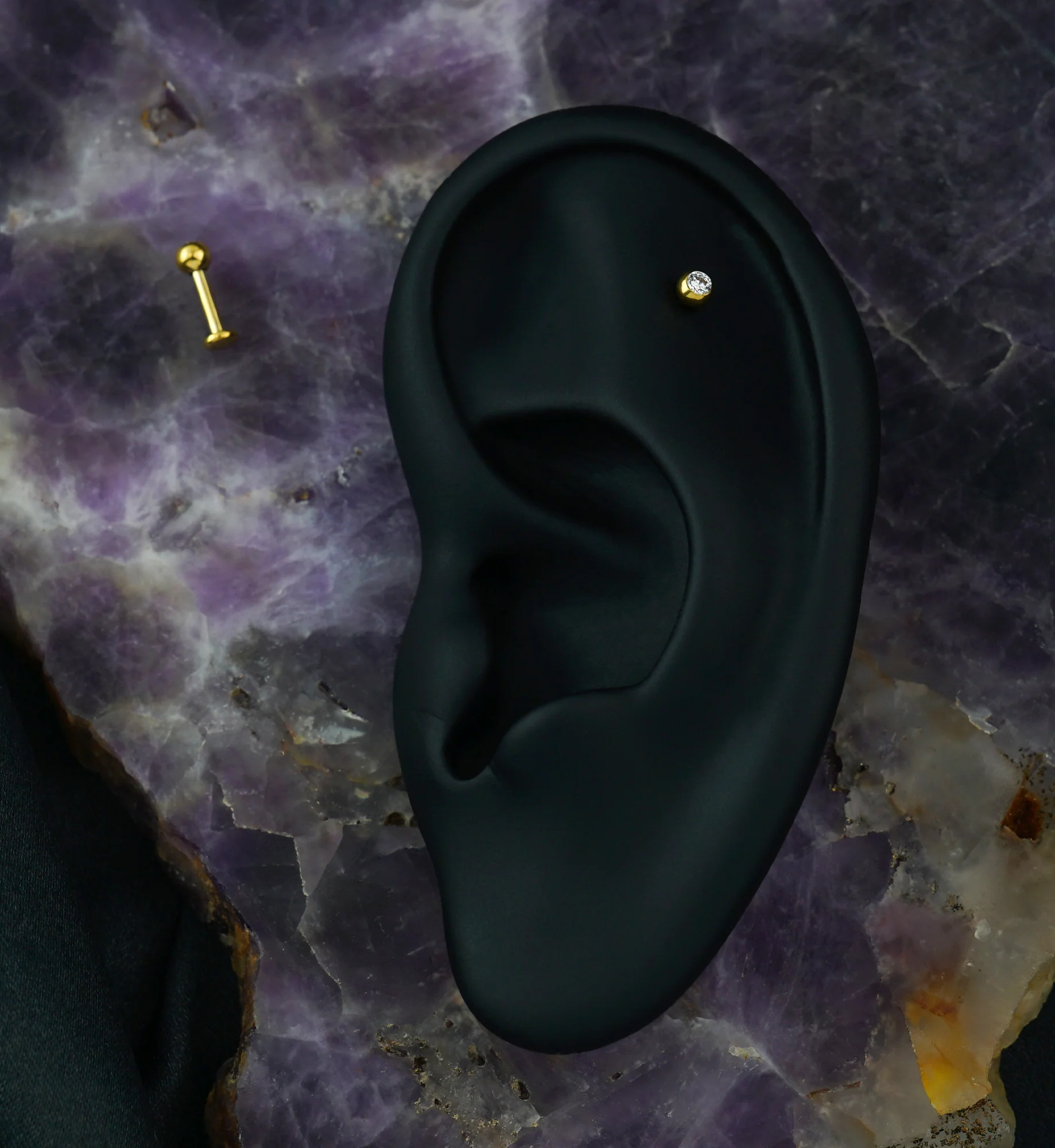 Gold PVD CZ Titanium Labret - Image 2