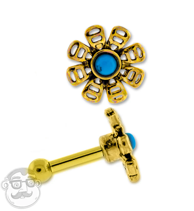 16G Gold PVD Flower Tragus - Cartilage Barbell