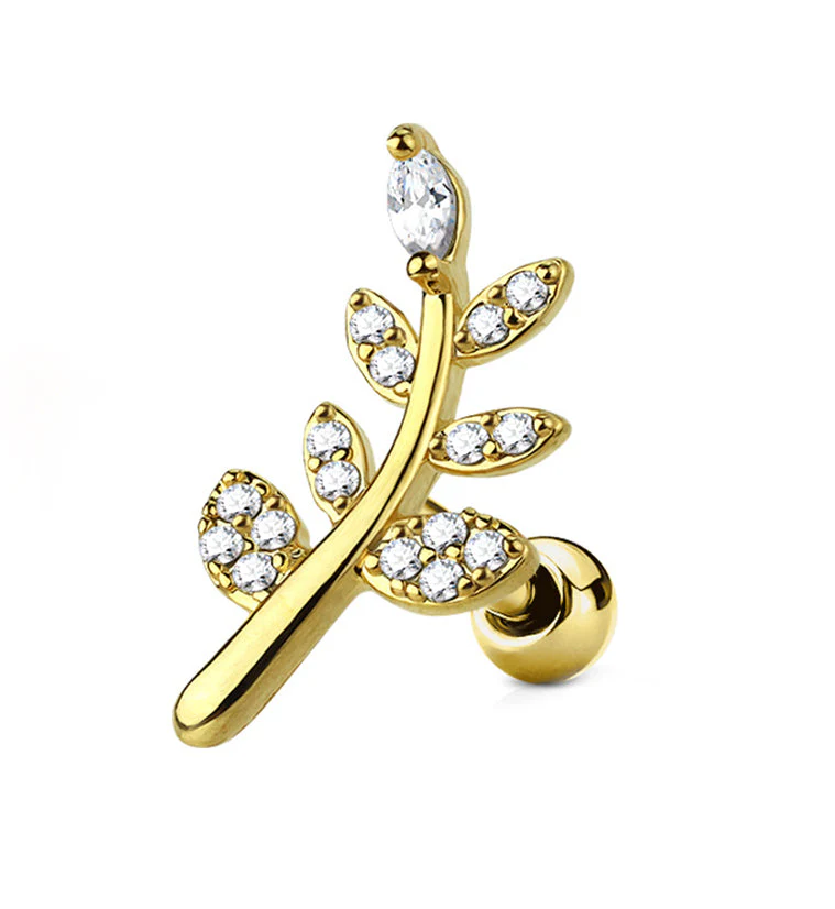 16G Gold PVD Frond Cartilage Barbell