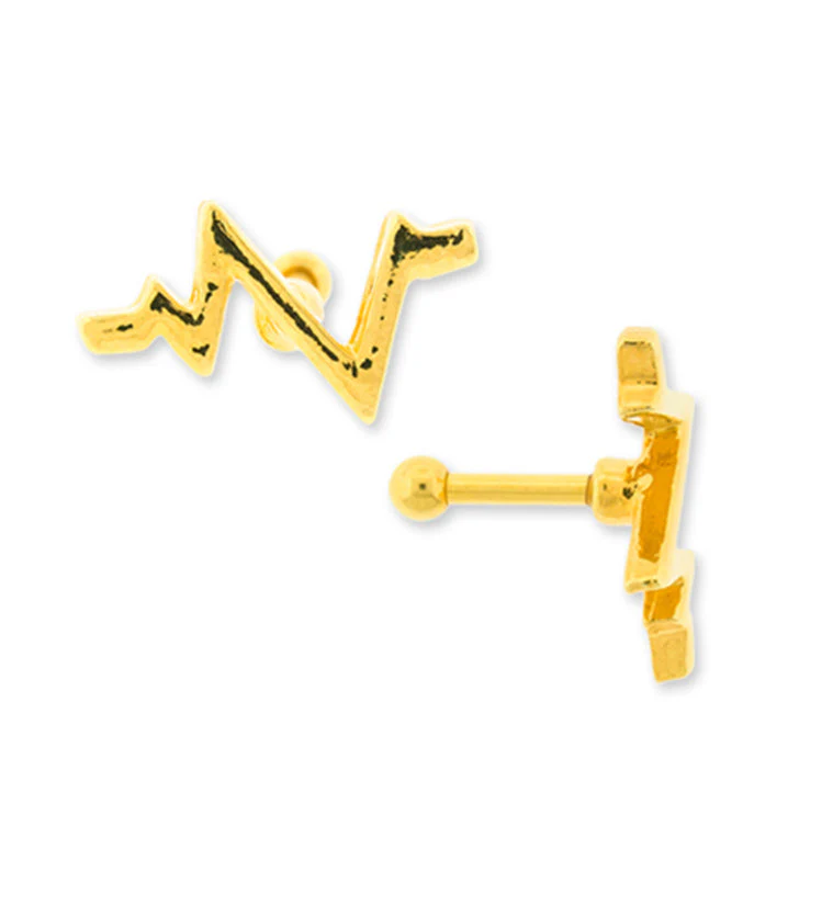 16G Gold PVD Heart Beat Tragus - Cartilage Barbell