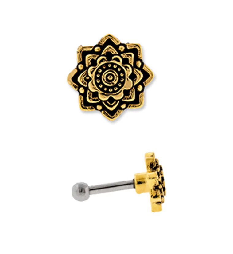 16G Gold PVD Mandala Flower Tragus - Cartilage Barbell