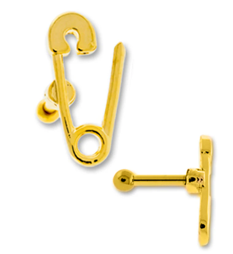 16G Gold PVD Safety Pin Tragus - Cartilage barbell