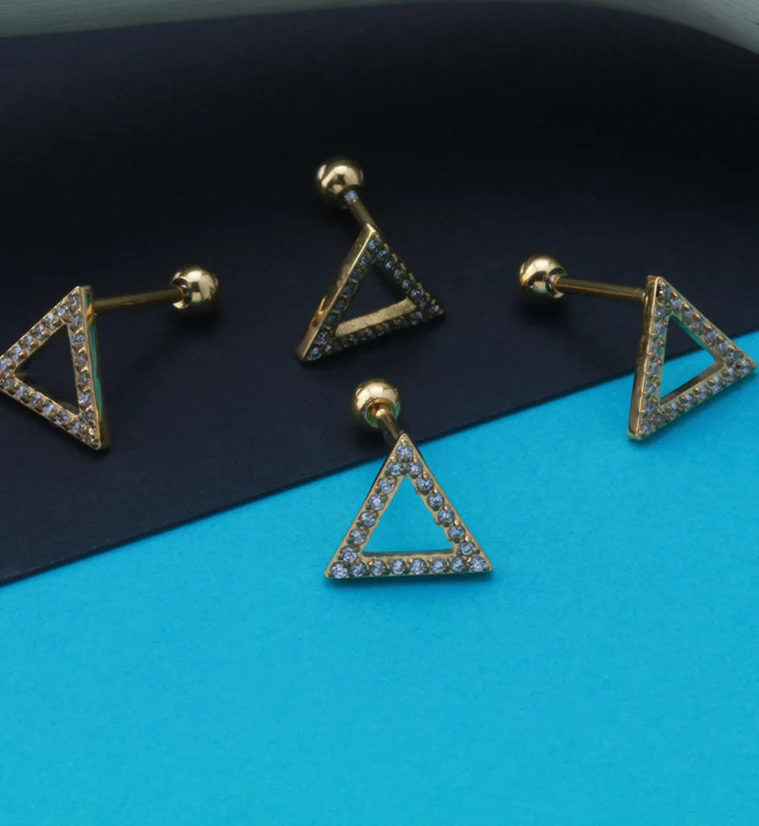 16G Gold PVD Triangle Cartilage Barbell - Image 2
