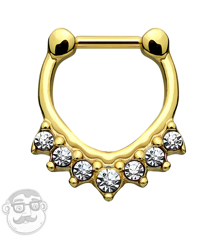 16G Gold Septenary CZ Stainless Steel Septum Clicker