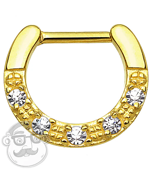 16G Paved CZ PVD Gold Stainless Steel Septum Clicker