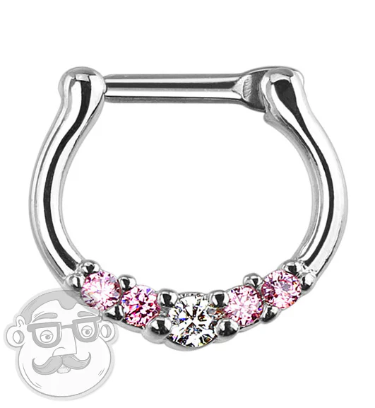 16G Pink 5 Gem Septum Clicker