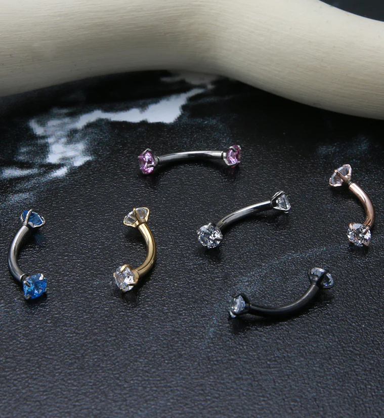 Pink CZ Double Prong Titanium Curved Barbell - Image 5