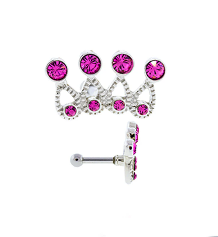 16G Pink CZ Royal Crown Tragus - Cartilage Barbell