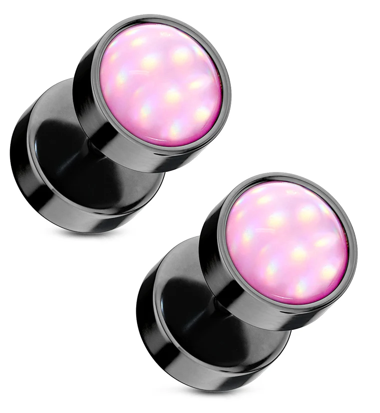 16G Pink Escent Black PVD Stainless Steel Fake Plugs - Gauges