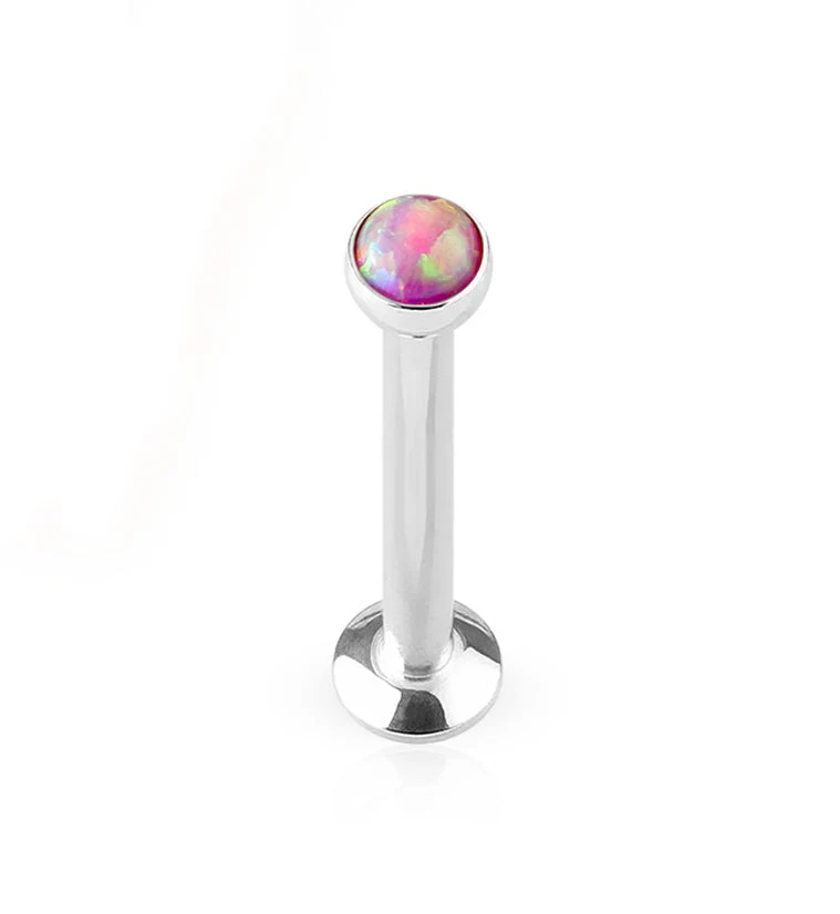 16G Pink Opalite Flat Back Internally Threaded Steel Post
