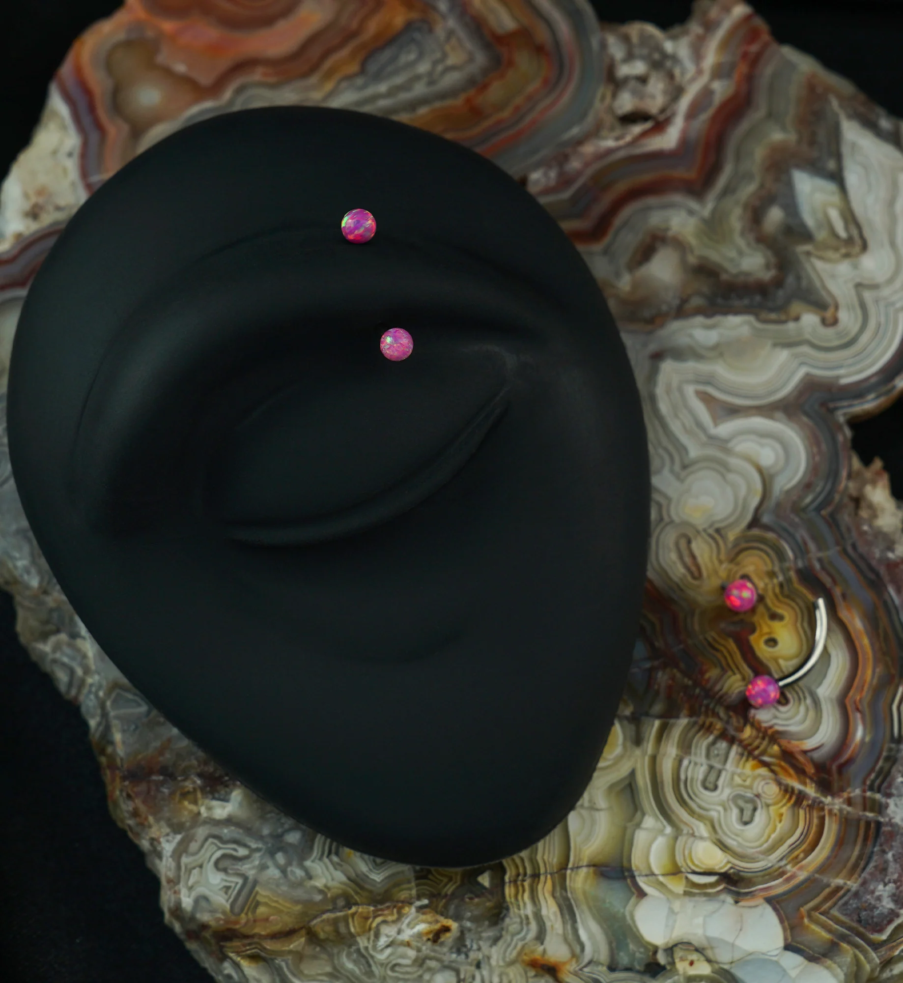 Pink Opalite Internally Threaded Curved Barbell - Image 2