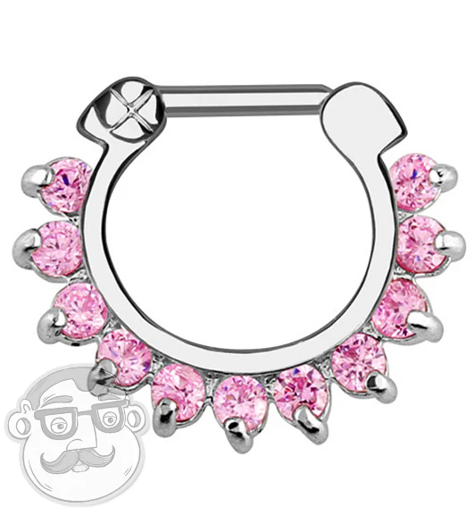16G Pink Pronged Gem Septum Clicker Ring