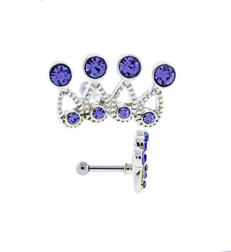 16G Purple CZ Royal Crown Tragus - Cartilage Barbell