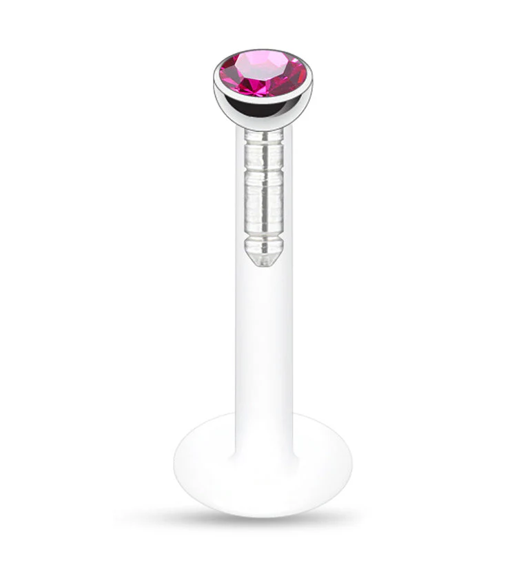 16G Push Top Hot Pink CZ Labret