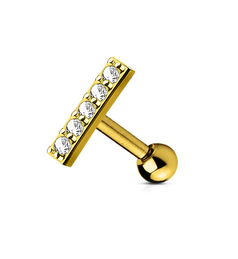16G PVD Gold CZ Bar Cartilage Barbell