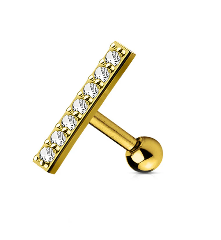 16G PVD Gold Medium CZ Bar Cartilage Barbell