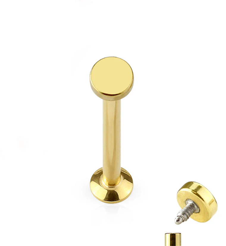 16G PVD Gold Round Top Internally Threaded Flat Back Steel Post