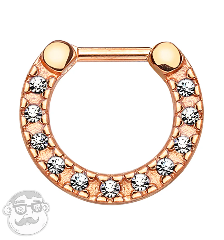 16G PVD Rose Gold Flat Top CZ Edge Stainless Steel Septum Clicker