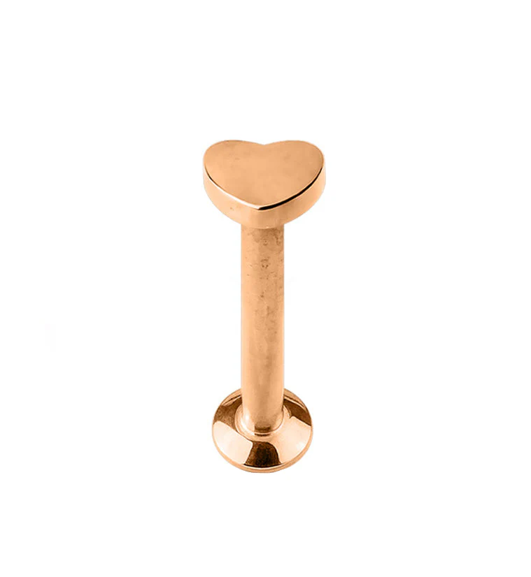 16G PVD Rose Gold Heart Top Internally Threaded Flat Back Steel Post