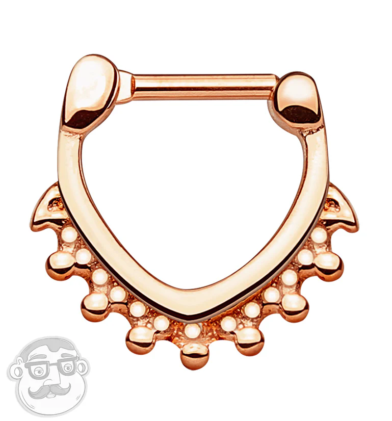 16G PVD Rose Gold Tryst Beaded Stainless Steel Septum Clicker