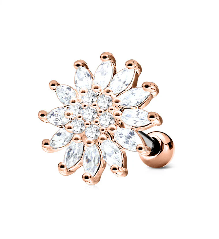 16G Rose Gold PVD Blossom Gem Top Cartilage Barbell