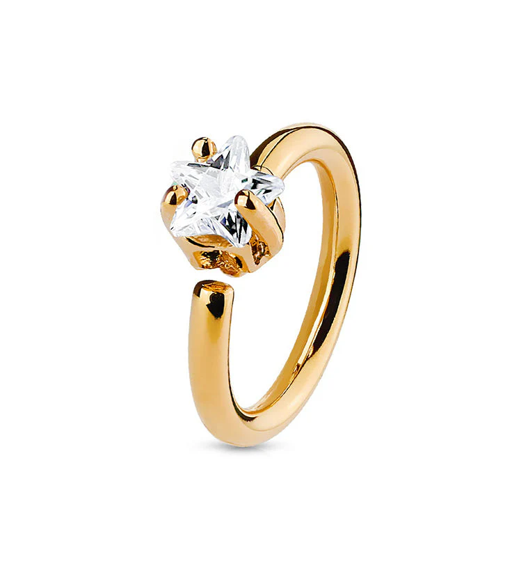16G Rose Gold PVD CZ Star Annealed Cartilage Hoop Ring