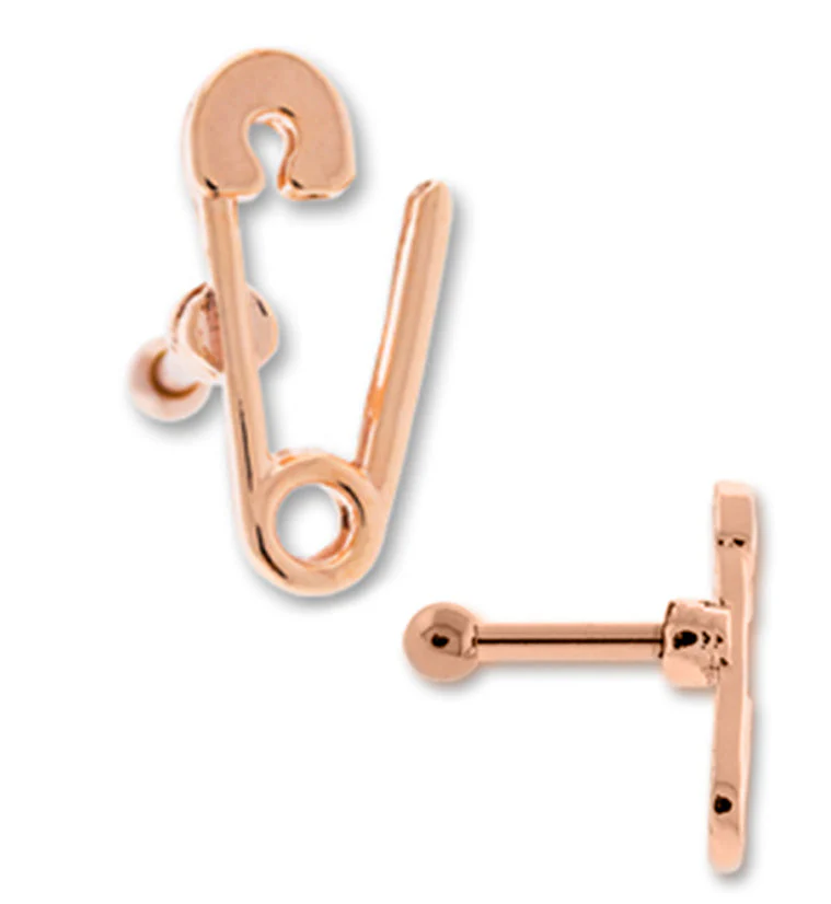 16G Rose Gold PVD Safety Pin Tragus - Cartilage barbell