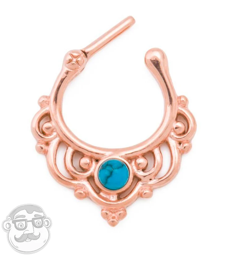 16G Rose Gold PVD Turquoise Lace Septum Clicker - Image 2