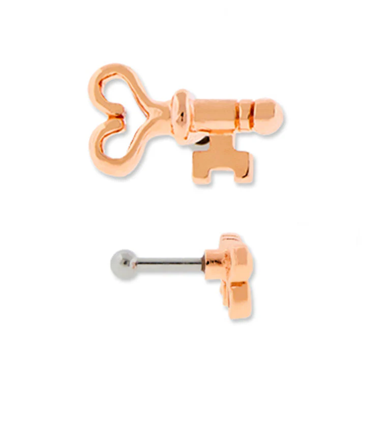 16G Rose Gold PVD Vintage Key Tragus - Cartilage Barbell