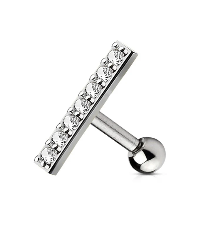 16G Silver Medium CZ Bar Cartilage Barbell