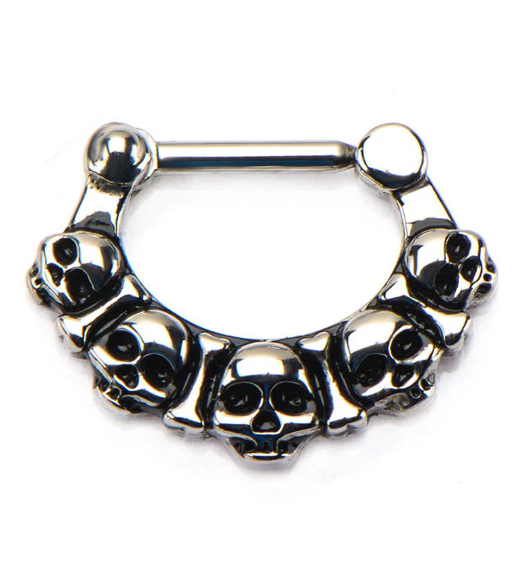 16G Silver Skulls Hinged Clicker Ring - Image 4