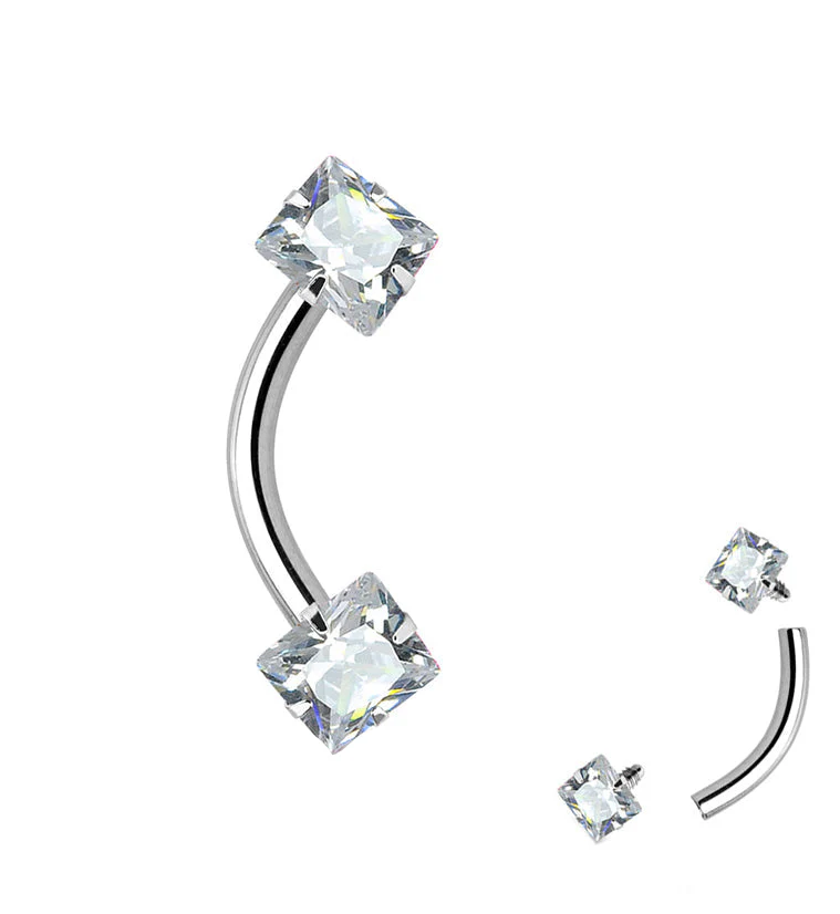 Square CZ Internally Threaded Curved Barbell - Image 3