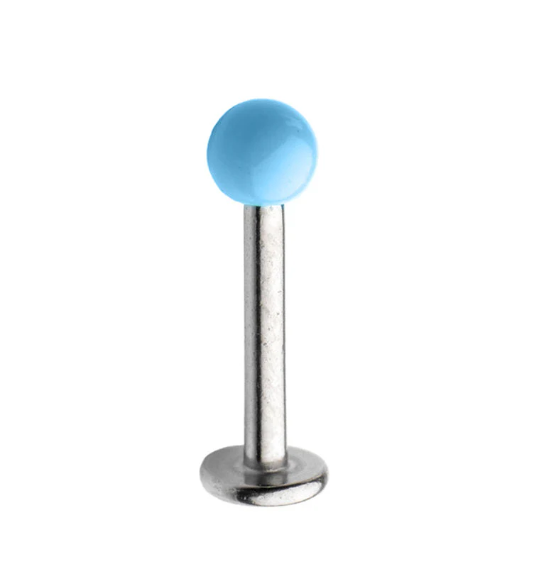 16G Stainless Steel Lip - Labret Stud with Blue Ceramic Ball