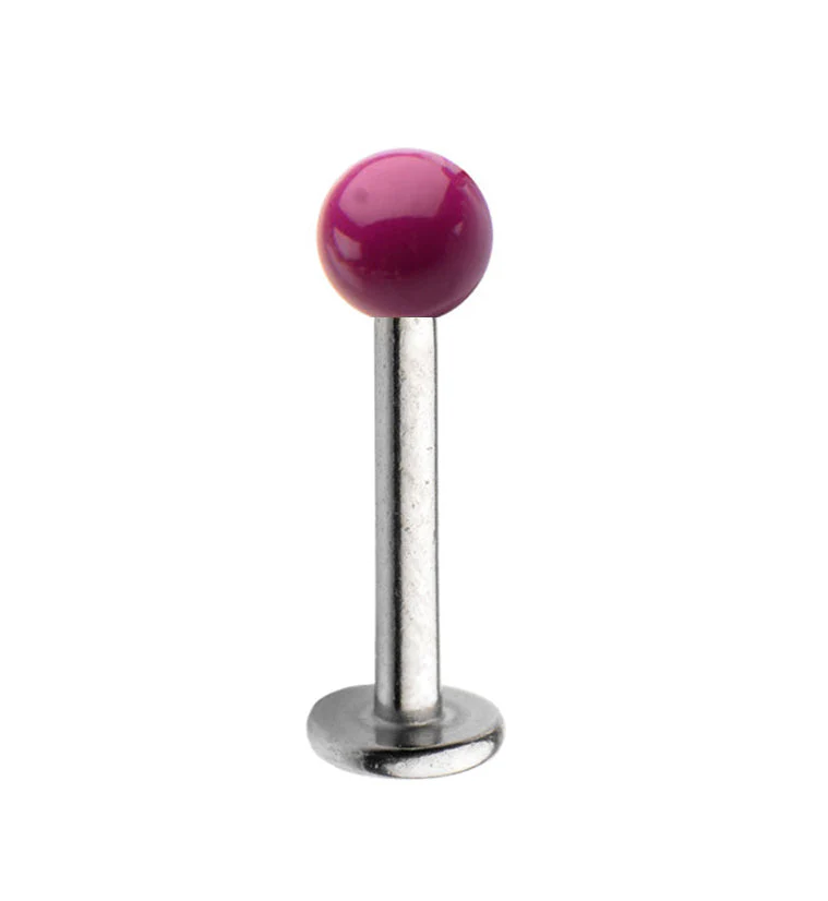 16G Stainless Steel Lip - Labret Stud with Purple Ceramic Ball