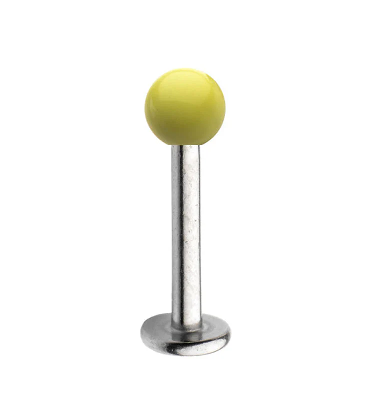 16G Stainless Steel Lip - Labret Stud with Yellow Ceramic Ball