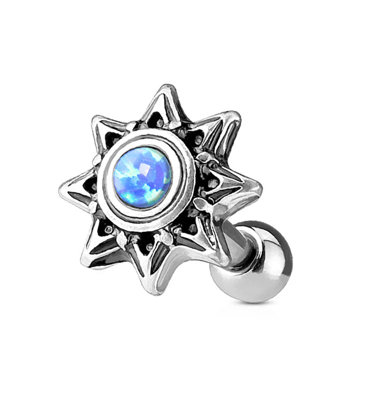16G Tribal Blaze Blue Opal Cartilage - Tragus Barbell
