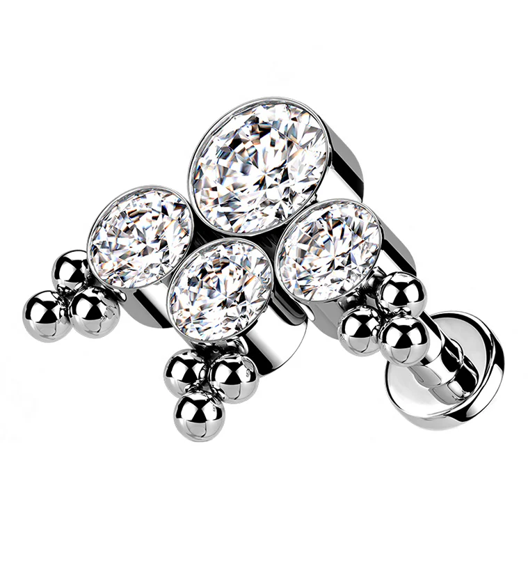 16G Beaded CZ Ensemble Titanium Labret Post